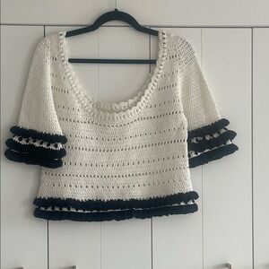 Apiece Apart White and Black Crochet Crop Top Sz m